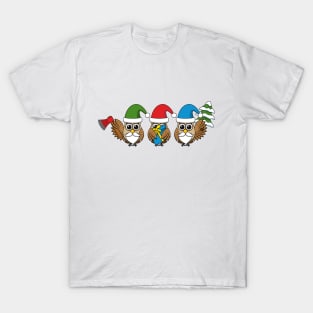 Three Funny Christmas Gnome Owls T-Shirt